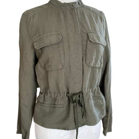 Who What Wear Linen Blend Olive Army Green Utility Cargo Cinch Beachy Jacket-S - Picture 2 of 13